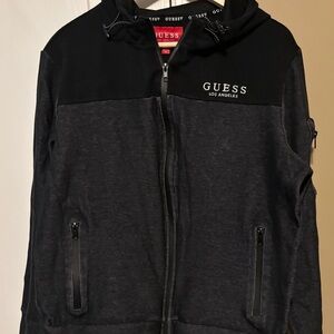 GUESS Men's Charcoal and Black Hoodie Jacket